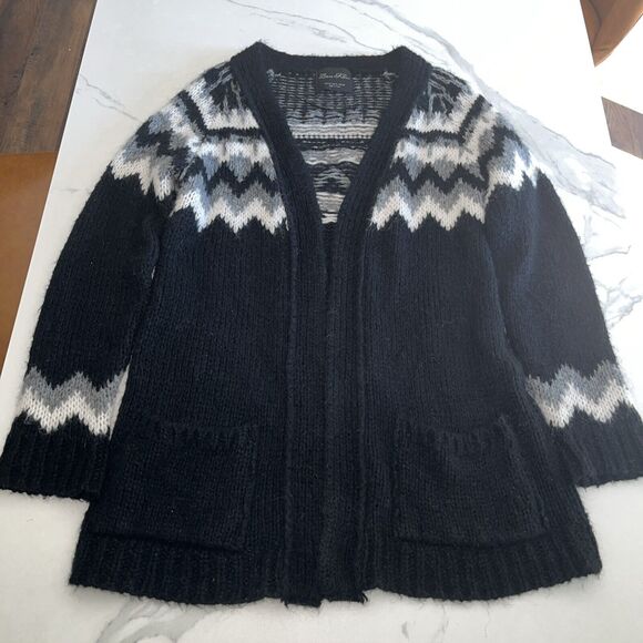 Lara Knit Cardigan Sweater Sz M Black Open Front Knit Mohair Blend Made in Italy - Picture 1 of 16